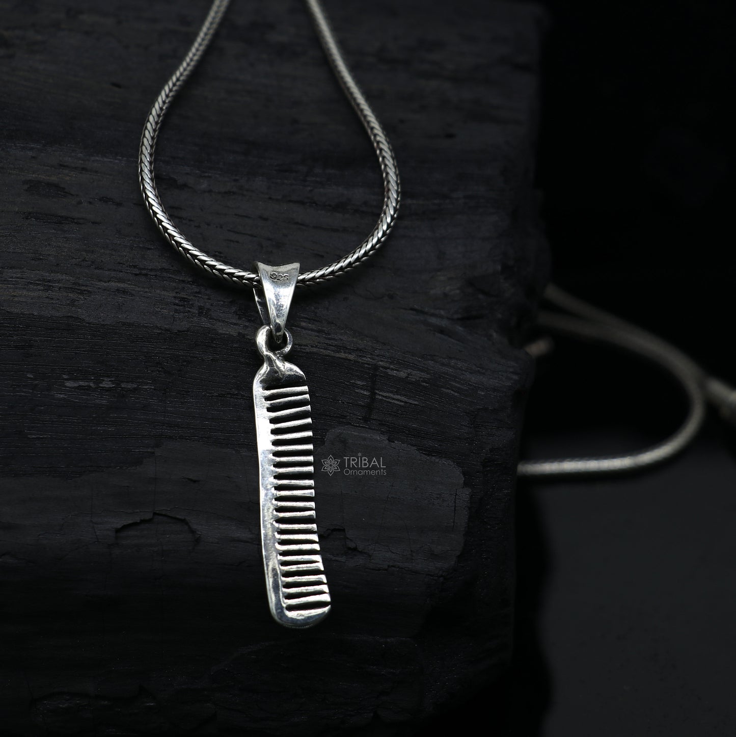 Sterling silver hair comb pendant necklace by TRIBAL ORNAMENTS, featuring unique, stylish Indian-inspired customized jewelry design.