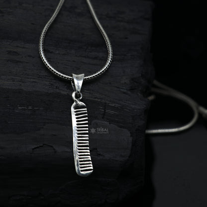 Sterling silver hair comb pendant necklace by TRIBAL ORNAMENTS, featuring unique, stylish Indian-inspired customized jewelry design.