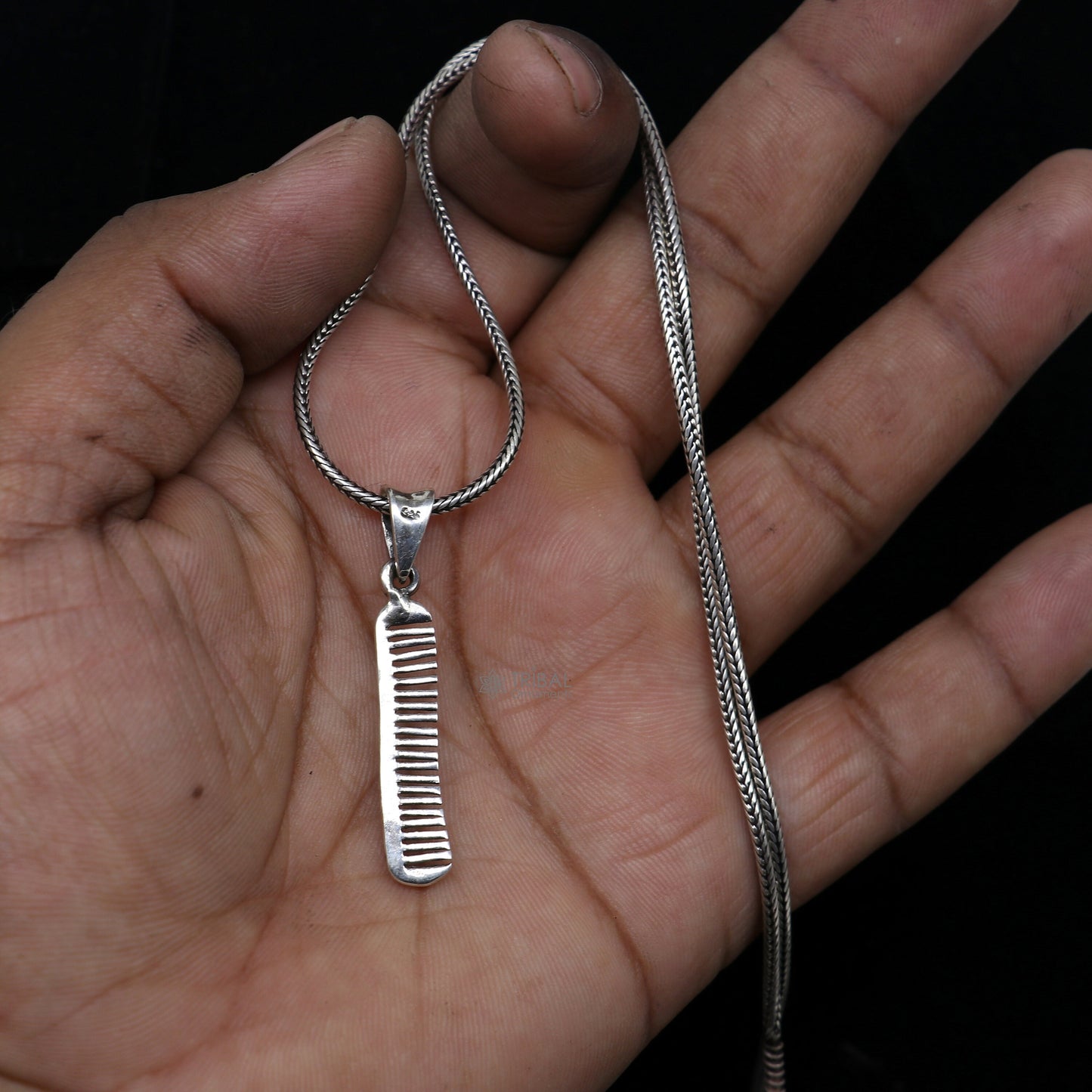 Elegant 925 sterling silver hair comb pendant with intricate tribal design, stylish customized jewelry from Tribal Ornaments.