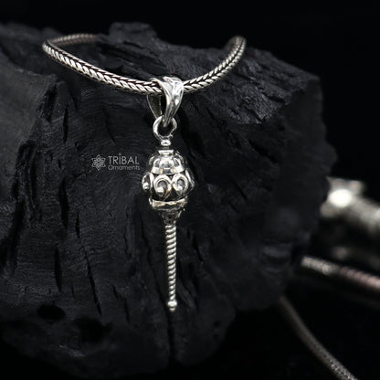 Sterling silver Lord Hanuman mace pendant, tribal design, unisex jewelry, small pendant for necklaces, handcrafted by Tribal Ornaments.
