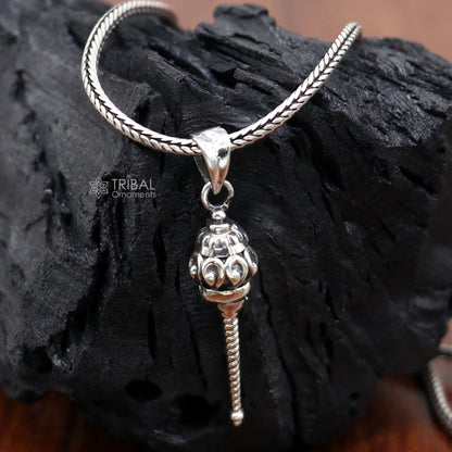 Sterling silver Lord Hanuman mace pendant, unisex design, detailed craftsmanship, ideal for jewelry and gifting.