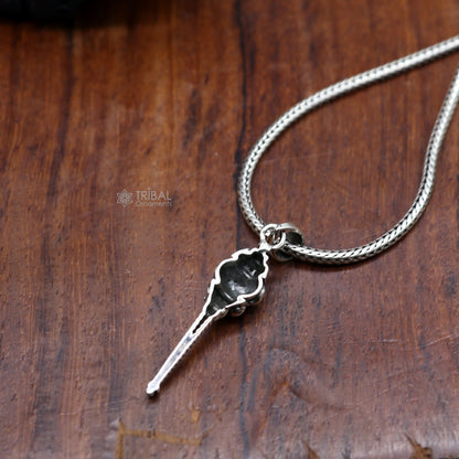 Sterling silver Lord Hanuman mace pendant, unisex jewelry, detailed design, perfect for gifting, from Tribal Ornaments.