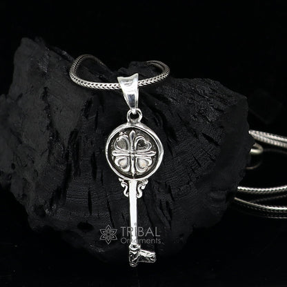 Vintage style key pendant necklace in 925 sterling silver featuring customized design from Tribal Ornaments India.