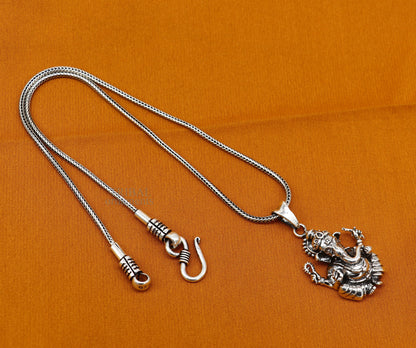 Vintage 925 sterling silver Lord Ganesha pendant, unisex handcrafted jewelry, stylish tribal ornaments personalized pendant.