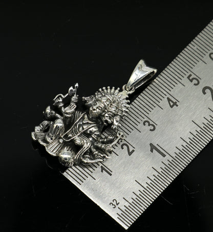 Vintage 925 sterling silver Panchmukhi Hanuman pendant, handmade unisex jewelry with tribal design by TRIBAL ORNAMENTS.