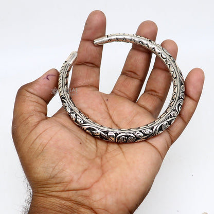 Sterling silver vintage ankle bracelet with tribal and ethnic design, handmade stylish foot kada jewelry by TRIBAL ORNAMENTS.