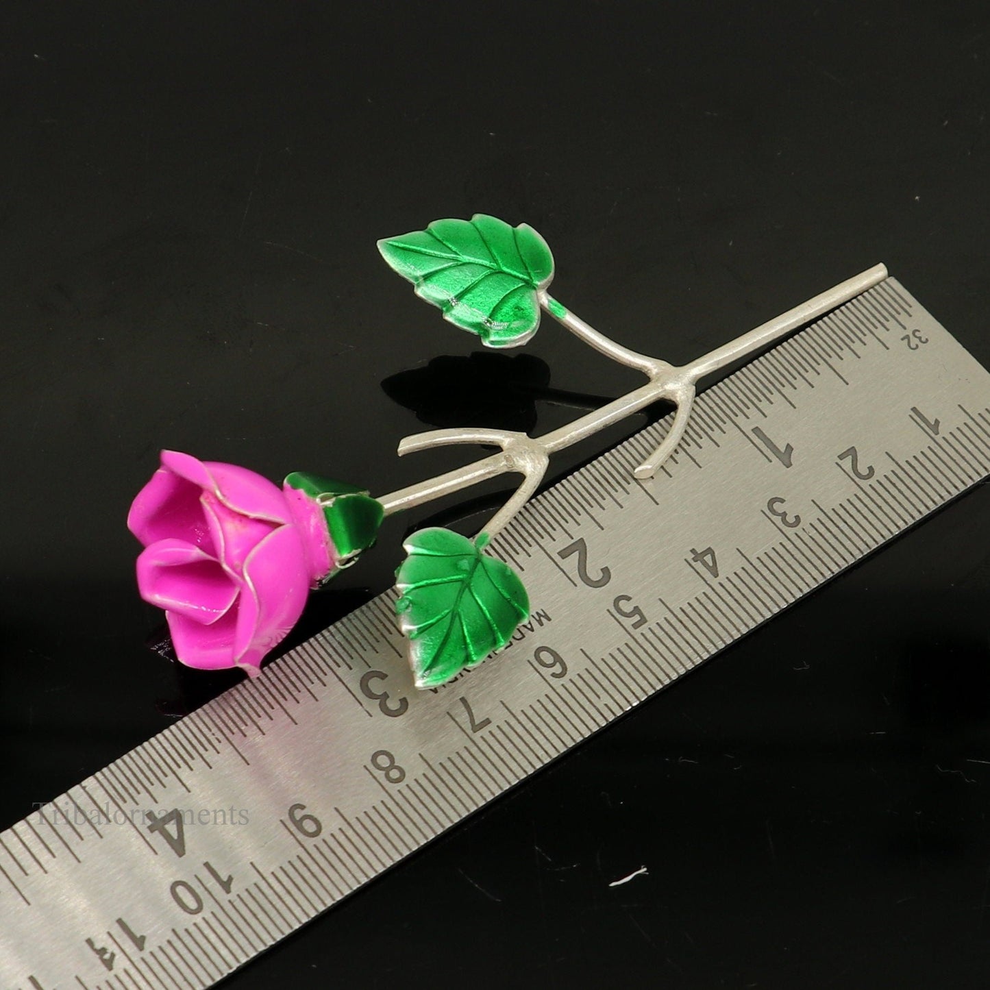 Solid sterling silver handmade small Rose flower puja god temple article, excellent three color enamel silver worshipping articles su450 - TRIBAL ORNAMENTS