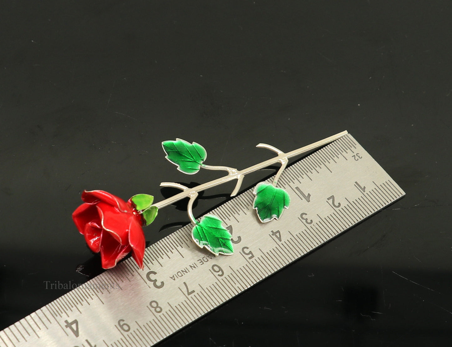 Solid sterling silver handmade small Rose flower puja god temple article, excellent three color enamel silver worshipping articles su450 - TRIBAL ORNAMENTS