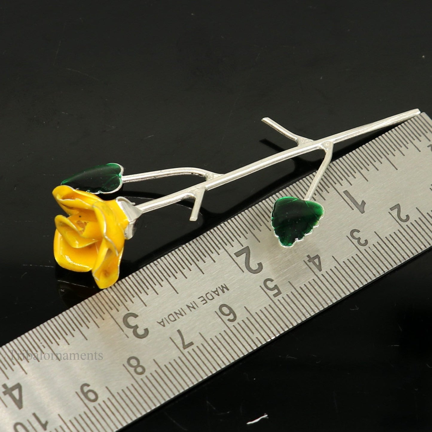 Solid sterling silver handmade small Rose flower puja god temple article, excellent three color enamel silver worshipping articles su450 - TRIBAL ORNAMENTS