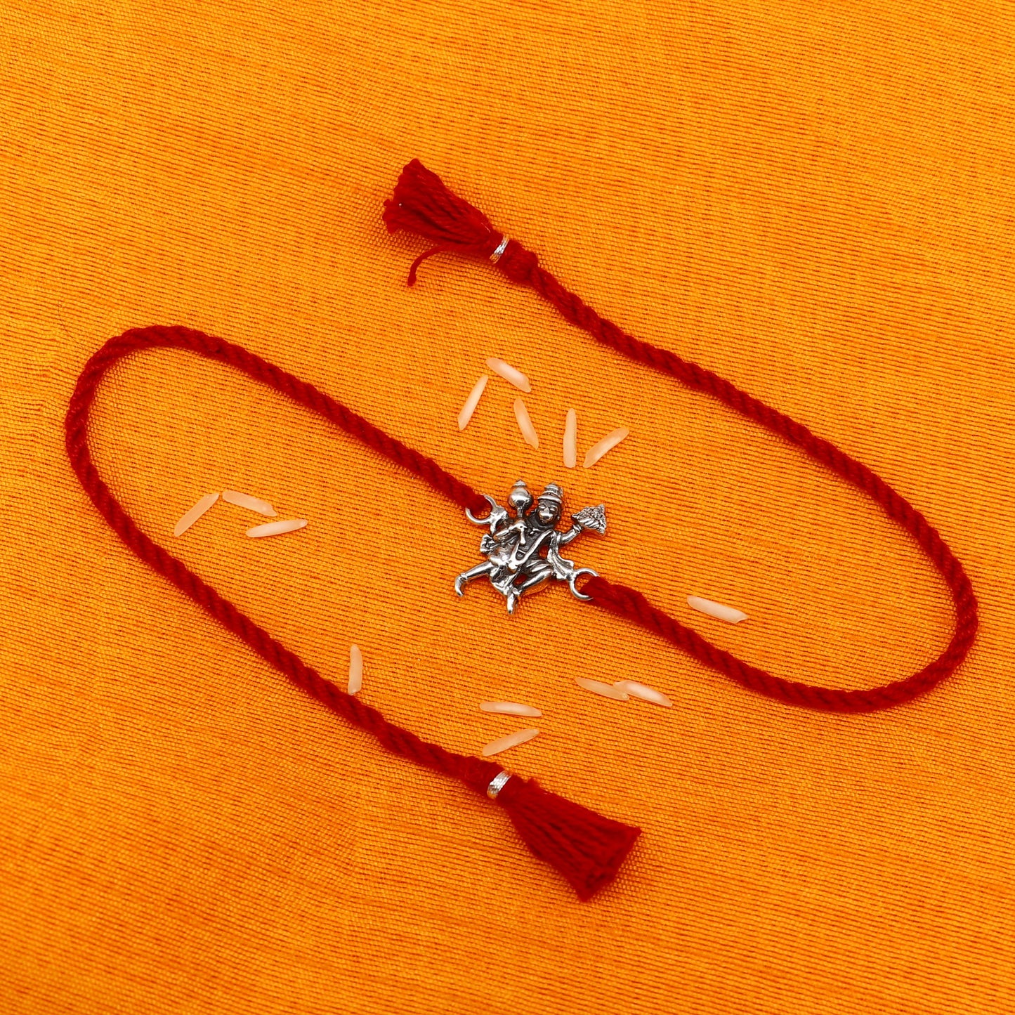 925 sterling silver idol god Flying Hanuman design Rakhi bracelet with red thread Best sibling rakhi rk170 - TRIBAL ORNAMENTS