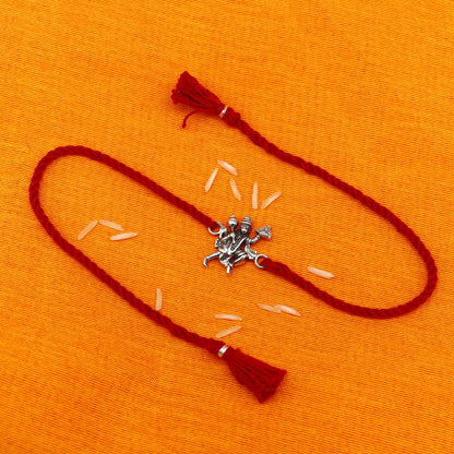 925 sterling silver Flying Hanuman idol bracelet with red thread rakhi, traditional Tribal Ornaments design for Raksha Bandhan