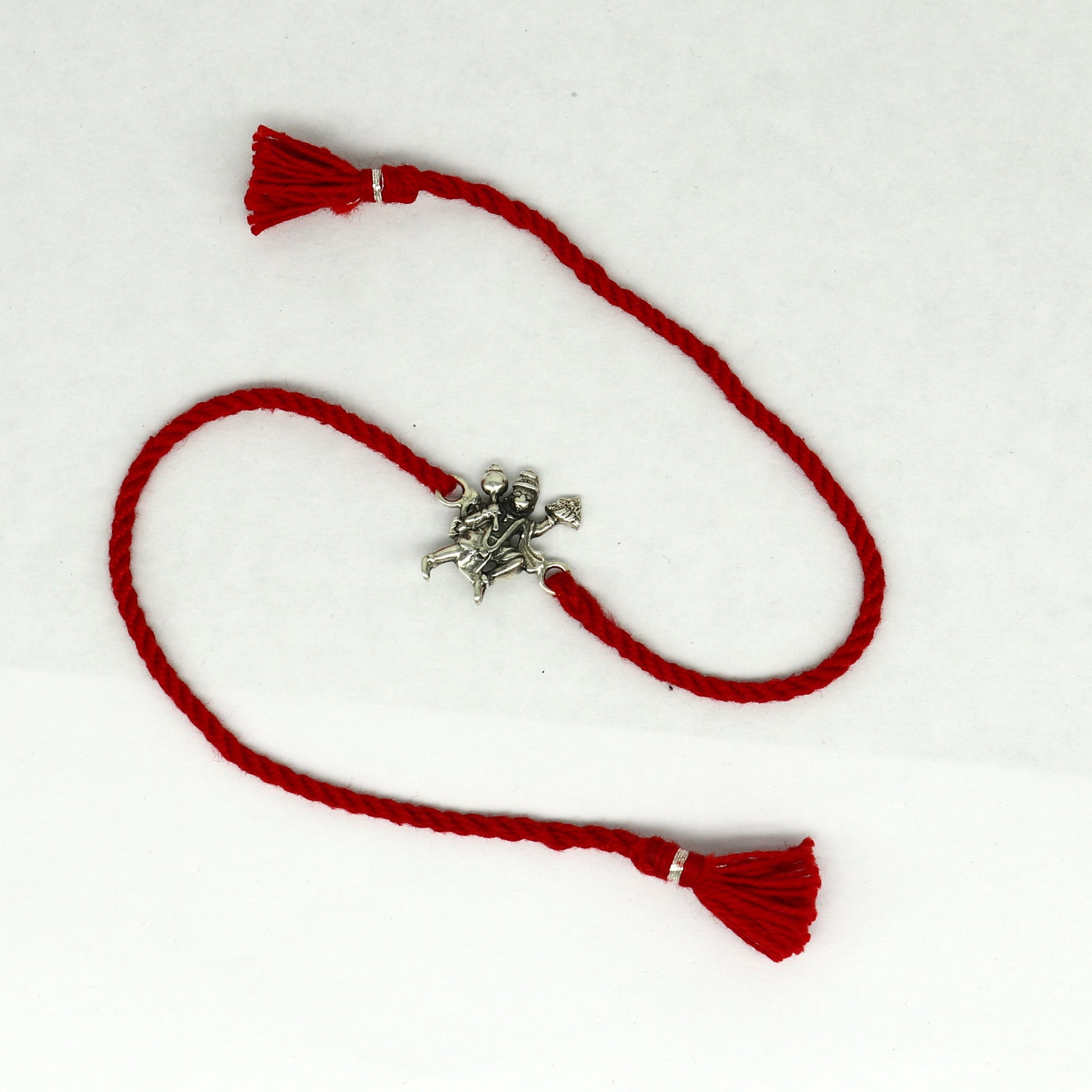 925 sterling silver idol god Flying Hanuman design Rakhi bracelet with red thread Best sibling rakhi rk170 - TRIBAL ORNAMENTS
