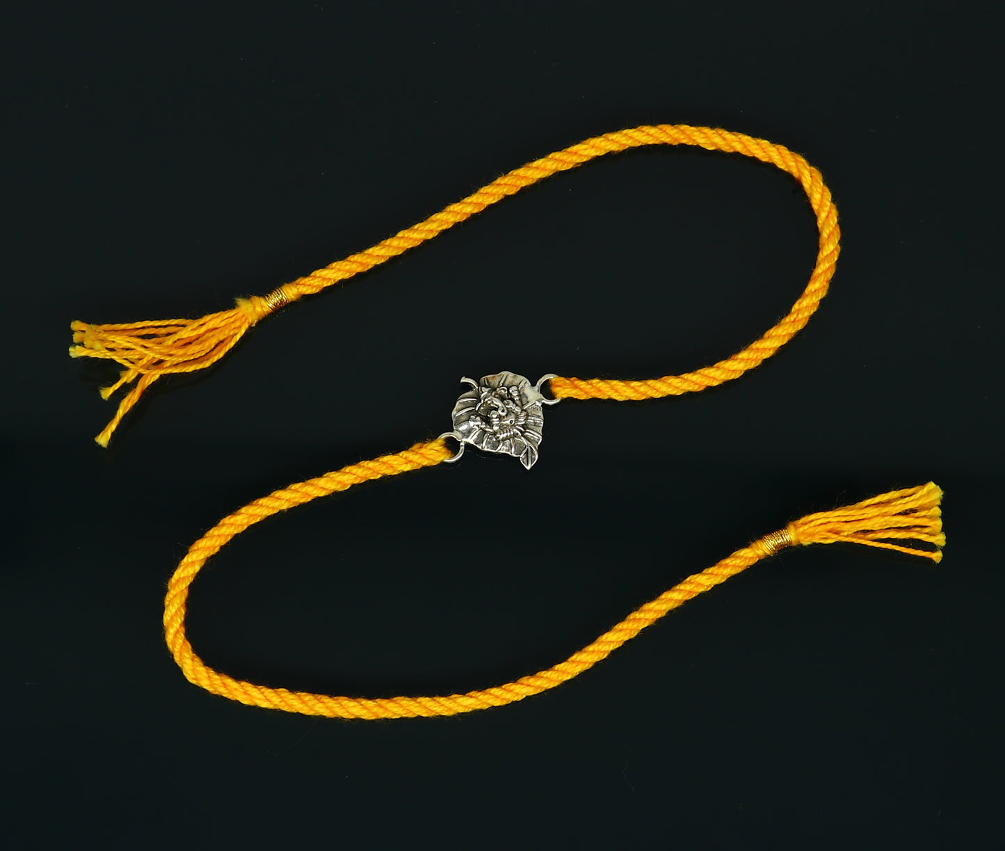 925 sterling silver Ganesha design bracelet with yellow thread rakhi, tribal ornaments, traditional Indian jewelry, RK164