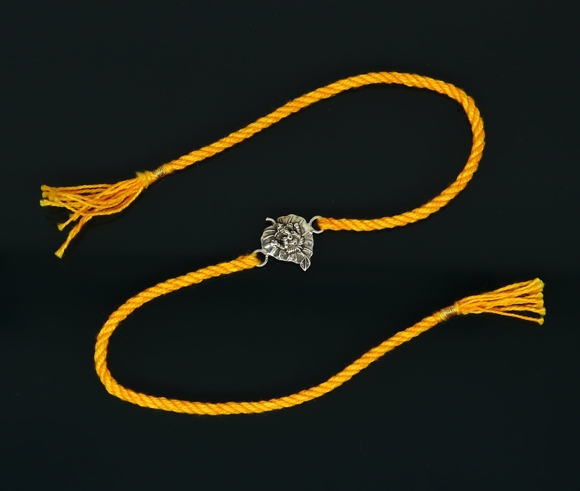 925 sterling silver Ganesha design bracelet with yellow thread rakhi, tribal ornaments, traditional Indian jewelry, RK164