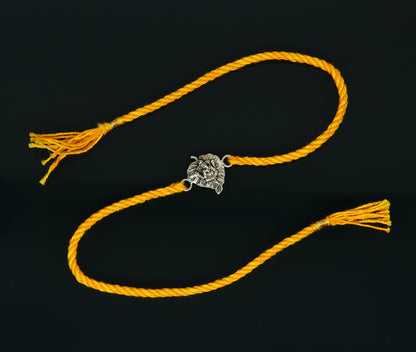 925 sterling silver Ganesha design bracelet with yellow thread rakhi, tribal ornaments, traditional Indian jewelry, RK164
