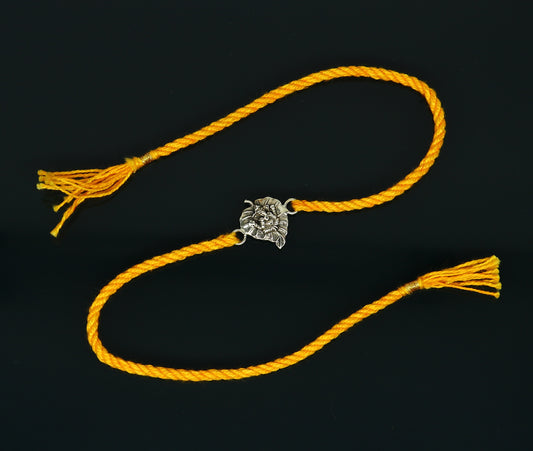 925 sterling silver Ganesha design bracelet with yellow thread rakhi, tribal ornaments, traditional Indian jewelry, RK164
