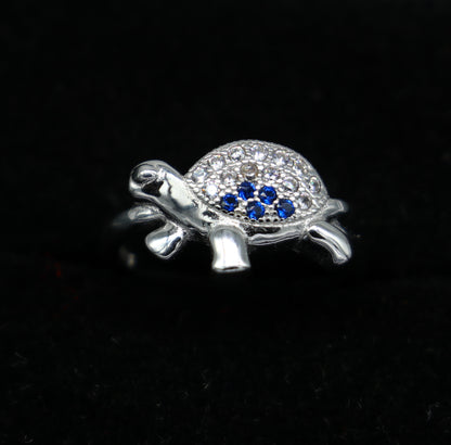 Elegant 925 sterling silver tortoise ring with AD stone, unisex stylish design, perfect for daily wear or gifting.