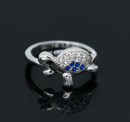 Elegant 925 sterling silver tortoise ring with AD stone, unisex stylish design, perfect for daily wear or gifting by Tribal Ornaments.