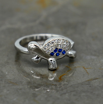 Elegant 925 sterling silver tortoise ring with AD stone, unisex stylish design, suitable for daily wear and gifting.