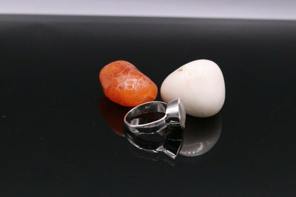 Unisex 925 sterling silver ring with aqua chalcedony stone, tribal ornament design, versatile jadau jewelry band.