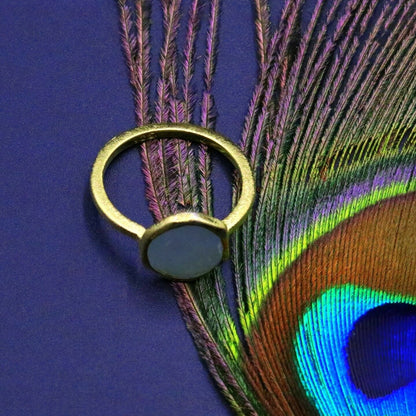 Sterling silver aqua quartz ring with gold polished band, designed for girls' daily wear, from Tribal Ornaments.