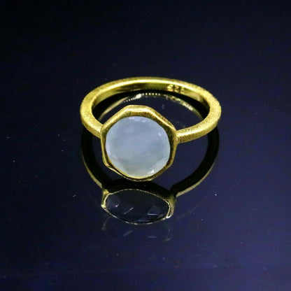 Sterling silver aqua quartz ring with a gold polished band, designed for girls’ daily wear by Tribal Ornaments.