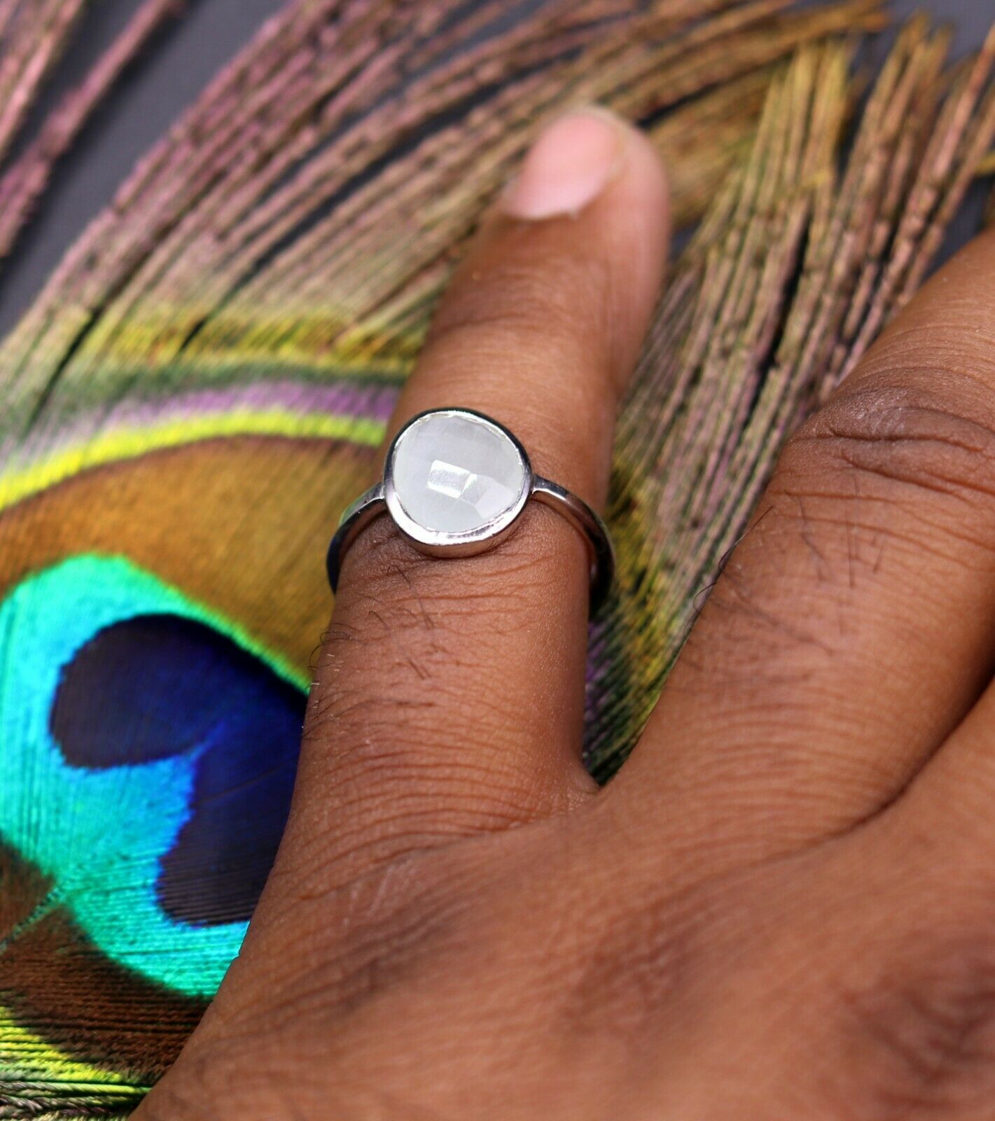 925 SOLID SILVER AQUA QUARTZ STONE AWESOME RING BAND FOR GIRLS DAILY USE sr192 - TRIBAL ORNAMENTS