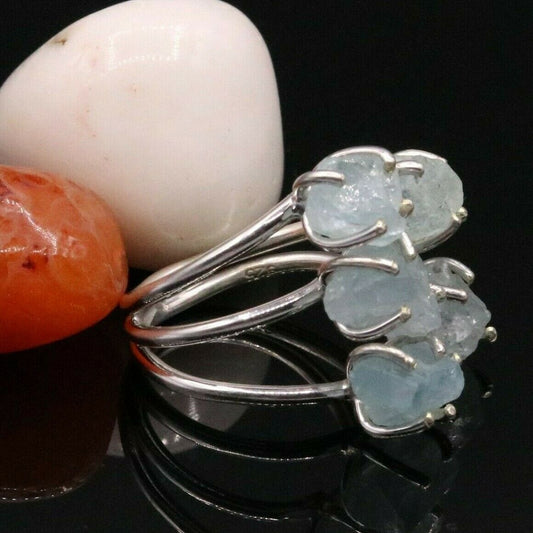 925 STERLING SILVER FANCY AQUA CHALCEDONNY STONE STYLISH GIFTING RING BAND sr123 - TRIBAL ORNAMENTS