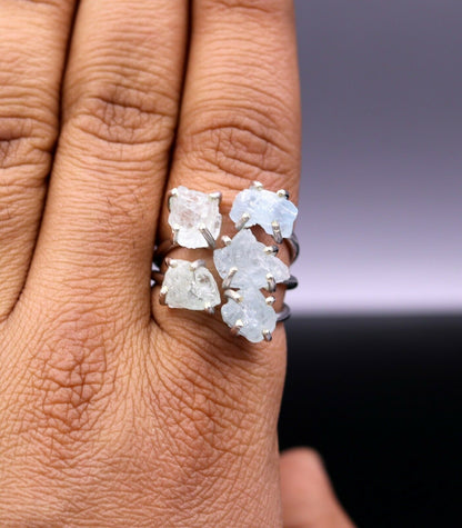 Sterling silver ring with a fancy aqua chalcedony stone, stylish design by Tribal Ornaments, perfect for gifting or everyday wear.