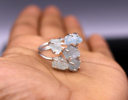 Sterling silver ring with a fancy aqua chalcedony stone, stylish design, handcrafted by Tribal Ornaments for gifting or everyday wear.