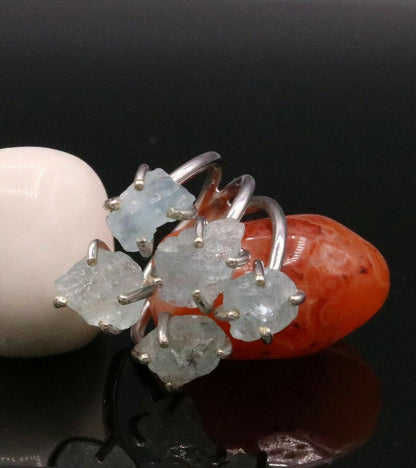 Sterling silver ring with a fancy aqua chalcedony stone, stylish design by Tribal Ornaments, perfect for gifting or fashion.