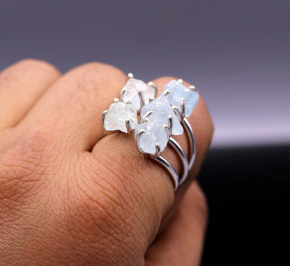 Sterling silver ring with a fancy aqua chalcedony stone, stylish design, perfect for gifting by Tribal Ornaments.