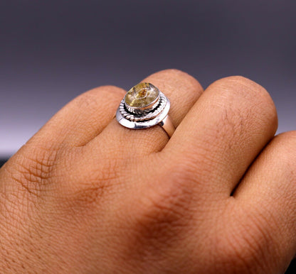 925 sterling silver Tribal Ornaments ring with a stunning jadau stone, unisex design, perfect for gifting.