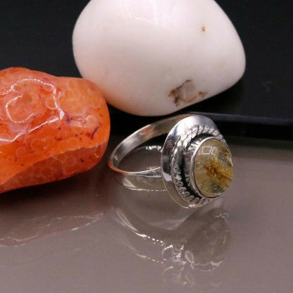 925 sterling silver unisex ring with intricate jadau stone design by Tribal Ornaments, showcasing detailed craftsmanship.