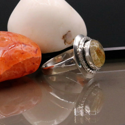 925 sterling silver tribal ornaments unisex ring with jadau stone, featuring intricate design and a stylish band.