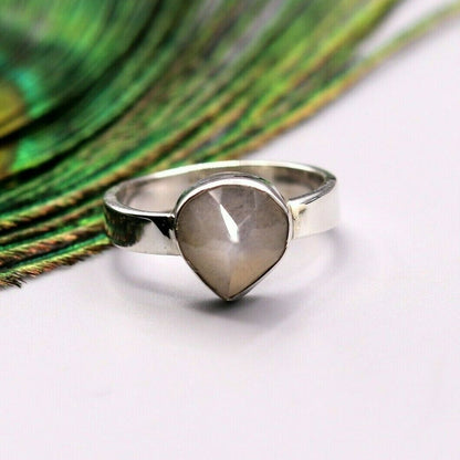 Sterling silver handmade Indian style stone ring with intricate band design, stylish jewelry by TRIBAL ORNAMENTS