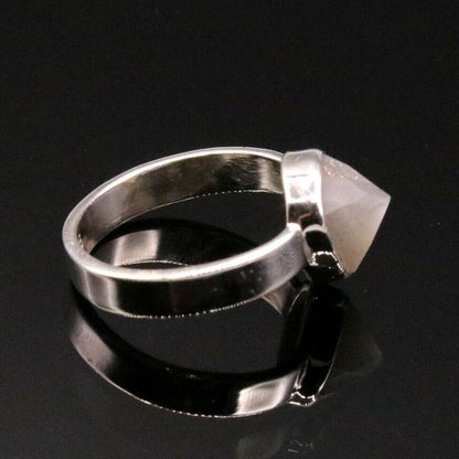 Sterling silver handmade Indian style stone ring with intricate band design, crafted by TRIBAL ORNAMENTS.