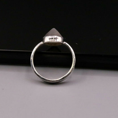 Sterling silver Indian-style ring with intricate design and colorful stones, handmade jewelry by TRIBAL ORNAMENTS.