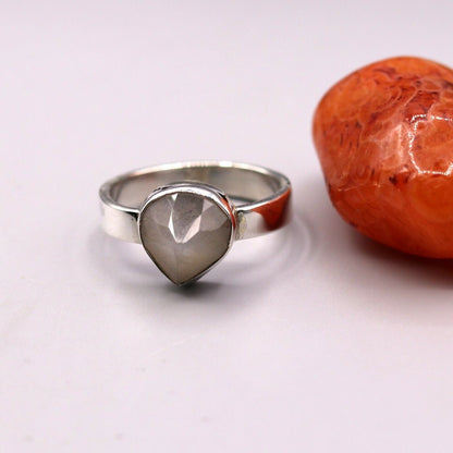 Sterling silver handmade Indian style stone ring with intricate band design by TRIBAL ORNAMENTS