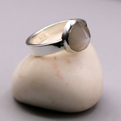 925 sterling silver handmade Indian stone ring featuring a stylish band with intricate tribal design and vibrant stones.