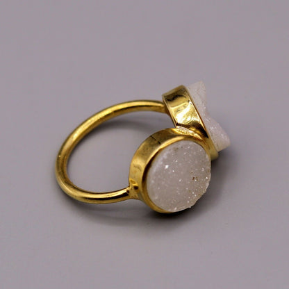 Sterling silver handmade wedding anniversary ring with double stones, featuring tribal ornament design and intricate craftsmanship.