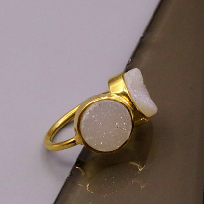 Handmade 925 sterling silver wedding anniversary ring with double stones, featuring tribal ornament design.
