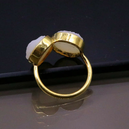 Handmade 925 sterling silver wedding anniversary double stone ring with intricate band design by Tribal Ornaments.
