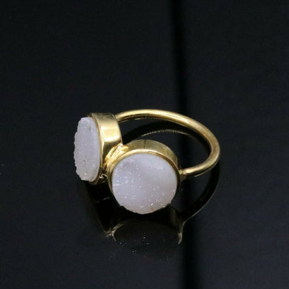 Sterling silver handmade wedding anniversary ring with double stones, crafted by Tribal Ornaments.