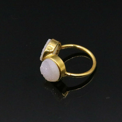925 sterling silver handmade wedding anniversary double stone ring with intricate tribal design, showcasing crafted band details.