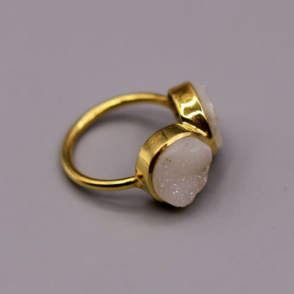 Sterling silver handmade wedding anniversary ring with double stones, tribal ornaments design, crafted by TRIBAL ORNAMENTS.