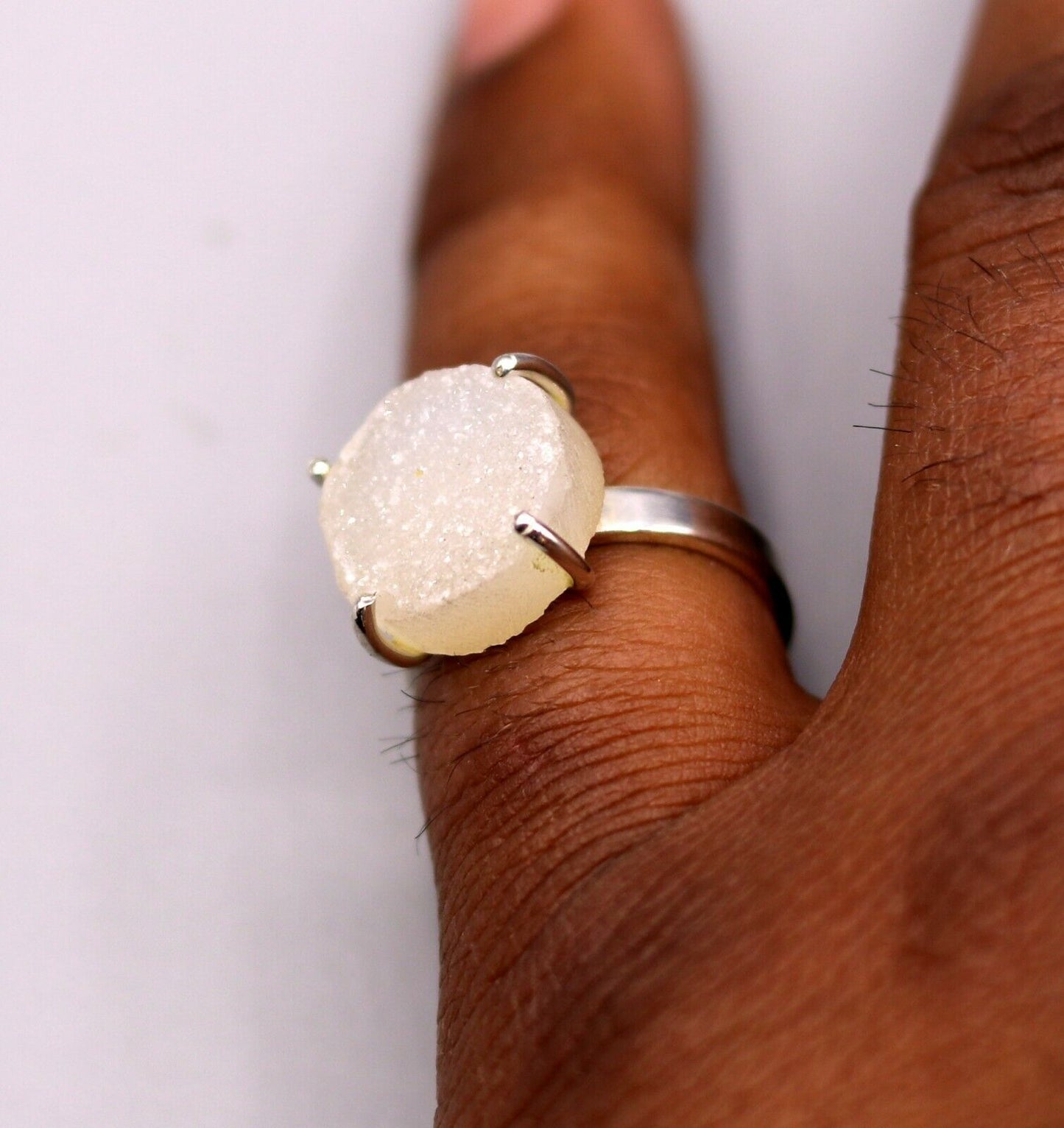 925 SILVER HANDMADE GIFTING WEDDING UNCUT TWO STONE RING BAND UNISEX sr105 - TRIBAL ORNAMENTS