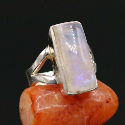 925 silver anniversary wedding rainbow moonstone ring by TRIBAL ORNAMENTS with a band design, perfect for special occasions.