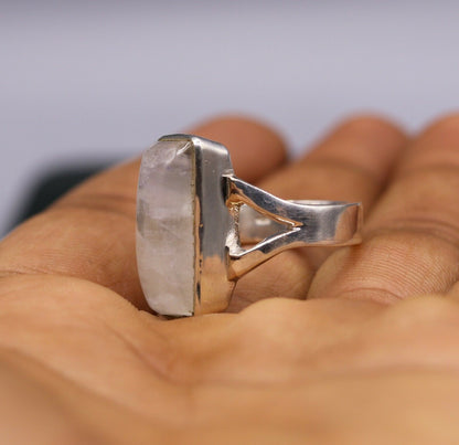 925 silver wedding rainbow moonstone ring by Tribal Ornaments featuring a band design for anniversary or special gift.