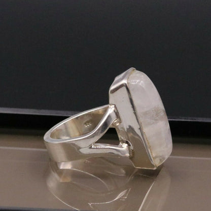 925 silver anniversary wedding rainbow moonstone ring by Tribal Ornaments, showcasing a detailed band with a shimmering moonstone.